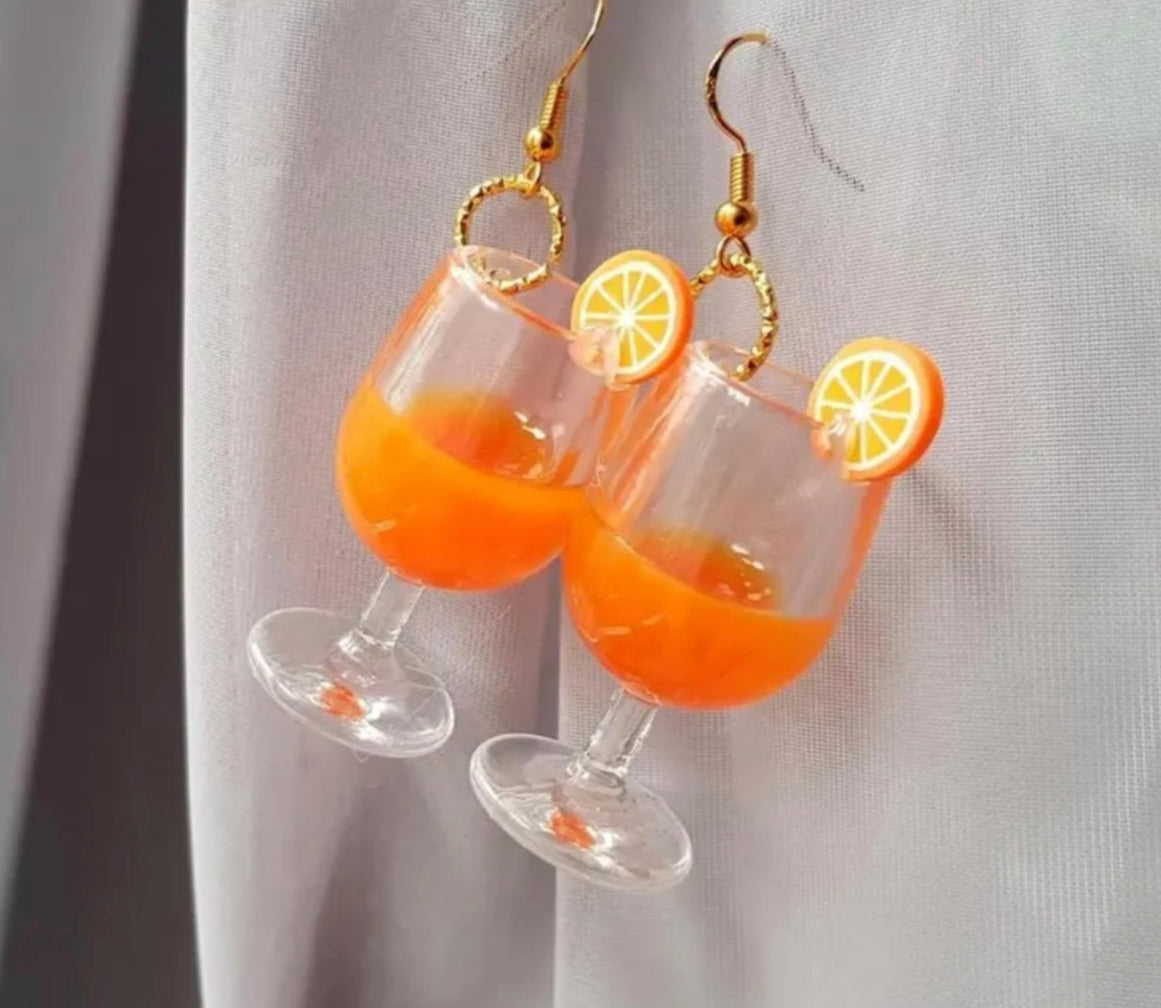 Aperol Ohrringe, 3D, Glas, orange , Karneval
