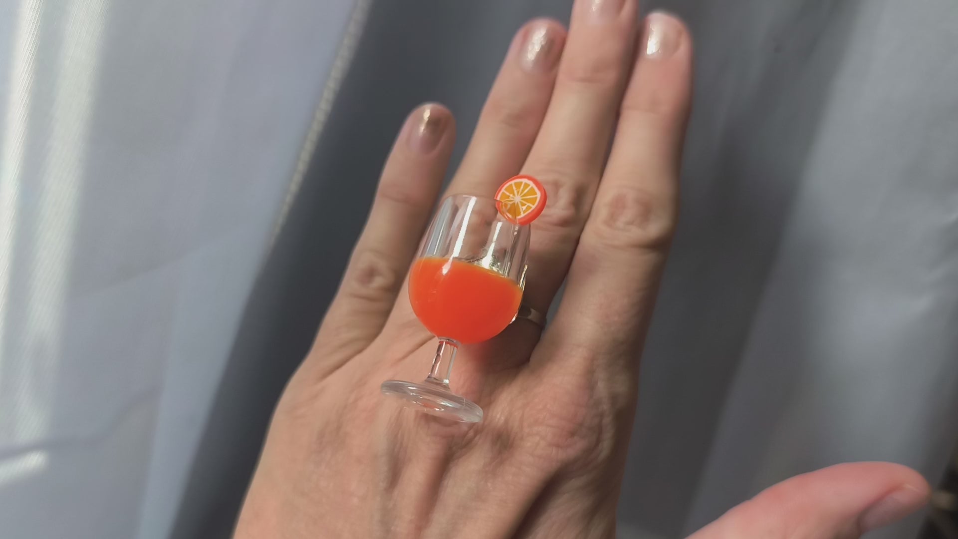 Aperolring, Ring , verstellbar, 3D, Glas, orange